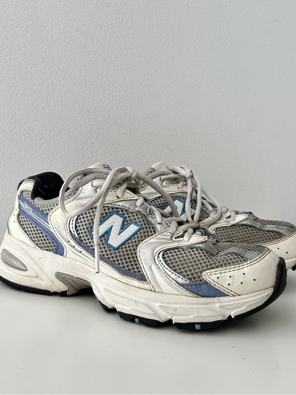 New Balance 530 White, Gray & Blue Mesh Running Sneakers